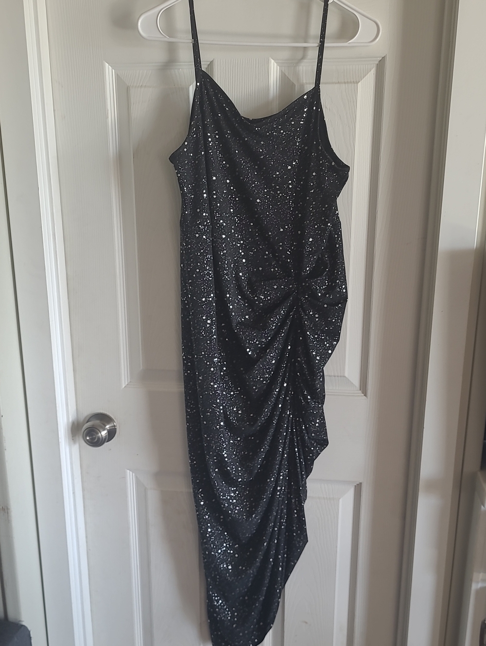 Black And Silver Asymmetric Slip Dress